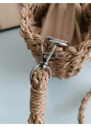 حقيبة كتف واحد رسمية عصرية قابلة للسحب من أعلى، قطعة واحدة، زخرفة فراشة مضفورة، حقيبة قش للفتاة بطراز شاطئي