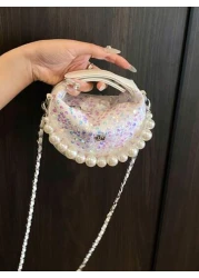 Sequin Crescent Mini Handbag Small Wrist Shoulder Crossbody Purse Lipstick Bag Evening Bag