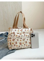 1pc Cute Capybara Printed Nylon Bag Ins Large Capacity Handbag Niche Versatile Shopping Bag Lunch Bag Lunch Box Bag Hand Held Lunch Bag Handbag Smooth Zipper Suitable For Going Out Shopping Daily Use