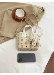 1PC Handbag Fashion Texture Letter Cute Cartoon Bear Print Popular Bucket Bag Korean Small Bag Multifunctional One Shoulder Crossbody Girl s Bag Suitable For Teenagers Going Out For Camping Travel Use