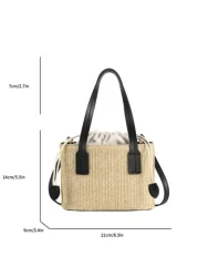 حقيبة كتف من القش المنسوج للفتيات، حقيبة كاجوال مربعة صغيرة بسيطة وعصرية