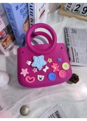 1pc EVA Solid Color Waterproof DIY Tote Bag Beach Basket Fashionable Hollow Out Travel Handbag