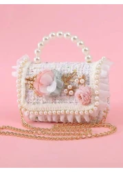 قطعة واحدة، حقيبة يد مزخرفة بوحدات معدنية وزهور مكشكشة وأوراق وخرز ومطرزة بخيوط مطاطية للفتيات، مناسبة للاست