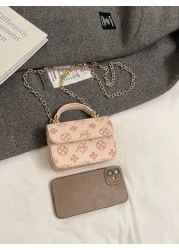 1pc Fashionable And Simple Printed Handbag Letter Embossed All Match Mini Handbag Small Square Bag Change Lipstick Bag Pu Material With Fashionable Chain Shoulder Strap Magnetic Buckle Flap Opening An