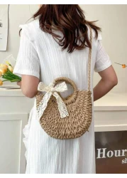1pc Girls Vacation Style Drawstring Pockets Shoulder Handbag Casual Crossbody Bag Suitable For Summer Vacation