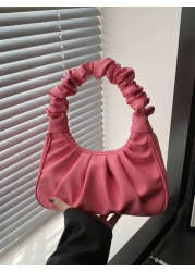 1pc Handbag Pu Magnetic New Style Pure Color Simple Ruffles Sweet Style Niche Design Fashion A Variety Of Colors Available Sufficient Capacity And Comfortable Touch Can Hold Mobile Phones Cosmetics An