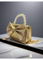 Kids Pearl Handbag Holiday Gift PU Leather Butterfly Decor Fashion Princess Coin Purse Mini Bag For Little Girls