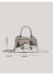 1pc Solid Color PU Leather Girl Crossbody Bag Metallic Chain Strap Mini Square Bag Casual Versatile Small Purse Suitable For Girls Students School Outdoor Shopping Outfit