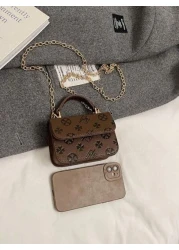 1 Piece Of Fashionable And Simple Printed Cute Handbag Letter Embossed Versatile Mini Handbag Small Square Bag Fashionable Lipstick Bag Pu Material With Fashionable Chain Shoulder Strap Magnetic Buckl