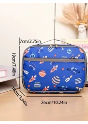 1 New Nylon Material Boy And Girl Cute Cartoon Pattern Lunch Bag Large Capacity Zipper Closure Fashionable And Casual Suitable For Daily Outings Travel And School