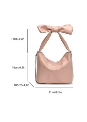 1pc Pu Sweet And Cute Princess Style Bow Solid Color Handbag Korean French Exquisite Aesthetic Niche Design Comfortable Chain Shoulder Messenger Bag Versatile Casual Highly Attractive Bag Suitable For