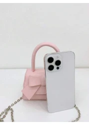 1pc Pu Magnet Closure Mini Fashion Cartoon Cute Sweet Bow Handbag Niche Design For Out To Play Change Lipstick Bag Korean Chain Shoulder Messenger Bag Suitable For Out School Commuting Daily Use Is A