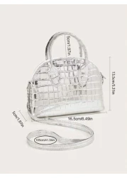 1pc Girls Crocodile Grain PU Shell Handbag Minimalist Chain Shoulder Crossbody Bag