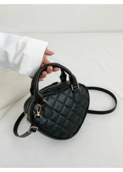1pc Pu Zipper Closure Fashion Sweet Fresh Heart Shaped Quilted Handbag Versatile Casual Bag Niche Design Adjustable Shoulder Strap Versatile Not Picky Ideal Holiday Gift Suitable For Daily Use To Atte