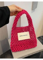 حقيبة يد صغيرة مصنوعة من النايلون مع إغلاق مفتوح، نسيج مجسم مثقب صيفي، حقيبة جيب للهاتف المحمول، مريحة ومناسب