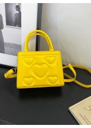 1pc Pu Zipper Opening And Closing Fashionable Small Fresh Love Indentation Handbag Korean Simple Solid Color Versatile Shoulder Messenger Bag Niche Design Comfortable Adjustable Shoulder Strap Versati