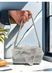 حقيبة أميرة ربطة عنق دائرية مرصعة بالراين ستون للأطفال، محفظة هدايا حفلات بنات بريق الألماس للأطفال