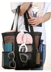 1pc Beach Bag Large Capacity Toy Mesh Swimming Bag Wash Shoulder Backpack Outdoor Multi Functional Travel Hand Held Shoulder Beach Bag Swimsuit Storage