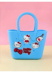 Sanrio Hello Kitty Cute Cartoon Colorful Perforated DIY Silicone Handbag Student Storage Bag School Bag Beach Bag For Children