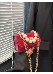 1pc Crocodile Pattern Jelly Bag Children s Handbag Coin Purse Pearl Crossbody Small Bag Exquisite And Fashionable Pearl Handbag Small Square Bag Suitable For Girls To Go Shopping Daily Use Attend Part