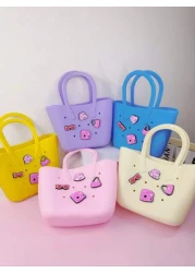 1pc Children s New Solid Color Letter Detachable Silicone DIY Handbag