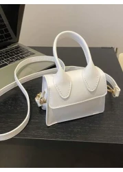 1 حقيبة يد صغيرة لون أحادي من جلد البو لي يوريثان، إغلاق قابل للطي، طراز موضة رجعية ذات حمّالة وكتف، مناسبة للا