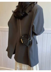 قطعة واحدة، حقيبة جلدية صغيرة مربعة ذات طبعة أزهار الحب، مع سلسلة معدنية متعددة الوظائف، حقيبة يد كاجوال عصري