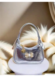 Rhinestone Pearl Bow Decor Girls Handbag New Autumn Winter Fashion Kid s Mini Bag Princess Style Coin Purse Cute Tote Bag Christmas Gift Birthday Present Candy Bag Lipstick Case Accessory Pouch Snack
