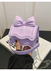 1pc Western Cute Korean Shoulder Bag Bow Chain Messenger Bag Fashionable Small Square Bag With Bow Decoration Fashionable Chain Shoulder Strap Messenger Bag Sweet And Cute Princess Style Handbag Suita