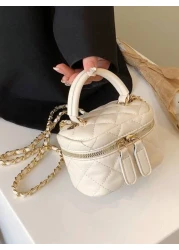 1pc Rhinestone Embroidery Mini Handbag Personalized Creative Chain Bag Lipstick Bag Crossbody Small Square Bag Comfortable Fabric Light And Large Capacity Adjustable Shoulder Strap The Internal Space