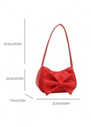 1pc Handbag Pu Zipper Opening And Closing New Style Small Elegant And Sweet Handbag Shoulder Bag Korean Style Small Bag Textured Bow Shoulder Bag Comfortable Shoulder Strap Suitable For Daily Outings