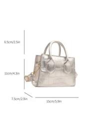 1 Pc New Small Capacity Glossy Pu Material Diamond Diamond Grid Handbag With Interchangeable Metal Strap Handheld And Crossbody Fashion Forward For Travel Commuting Parties Shopping And Gift For Frien