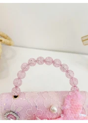 1pc Handbag Lace Flower Beaded Bag PU Sequin Mini Bag Girls Shoulder Bag Cute Fish Decor Pouch Accessory Snap Closure Coin Purse Suitable For Kids Travel Shopping Fashion Outfit Coin Purse Storage