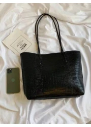 Lightweight Business Casual Crocodile Embossed Shoulder Tote Bag With Coin Purse For Teen Girls Women College Students Rookies White Collar Workers Perfect For Office College Work Business Commute Out