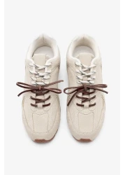 Marjin Beige Suede Women's Sneakers - Double Lace-Up Sports Shoes