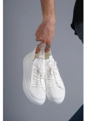 BZ Moda B112 BT Laced Orthopedic Sole Knitwear Men's Sneaker Shoes White