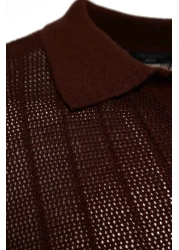  Collection Brown Polo Neck Knitwear T-Shirt - Regular Fit, Cotton, Short Sleeve - Tmnss23Po00024