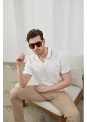 RAVANELLI Men's Non-Shrink Cotton Fabric Slim Fit Slim Fit Polo Neck T-Shirt