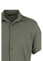  Collection Khaki Color Textured Wrap Summer Shirt - Short Sleeve, Regular Fit Tmnss23Go00055