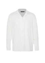  Collection Apaş Collar White Oversize Linen Look Summer Shirt - TMNSS23GO00053