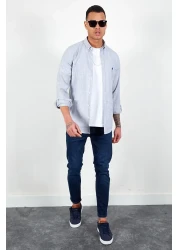 Manche Men's Navy Blue Embroidered Linen Shirt - Mes116488-01