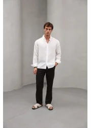 Bürke Summer Linen Textured Long Sleeve White Men's Shirt