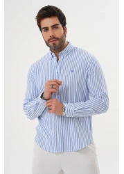 Catto Peak قميص رجالي عادي من القطن المغسول مخطط