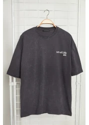  Collection Anthracite Color Oversize Printed Cotton T-Shirt - TMNSS23TS00166