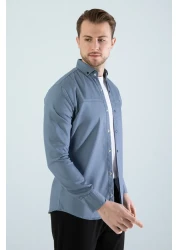 YXC Trend Maker قميص جينز رجالي أزرق بقصة ضيقة بدون جيوب