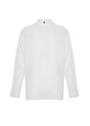  Collection Premium White 100% Linen - Prevailing Neckline Half Placket Shirt Tmnss24Go00057