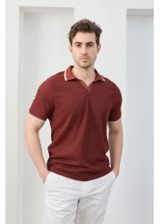 RAVANELLI Men's Non-Shrink Cotton Fabric Slim Fit Slim Fit Polo Neck T-Shirt