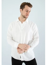 YXC Trend Maker قميص كتان أبيض مريح من القطن ذو مقاس كبير للرجال (المنتج ذو قصة واسعة)