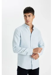 Defacto Polo Neck Slim Fit Textured Shirt - Long Sleeve T2066AZ24AU