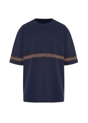  Collection Navy Blue Oversize Embroidered Cotton T-Shirt - TMNSS21TS1889